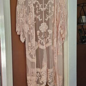 Pink Lace Kimono Cardigan